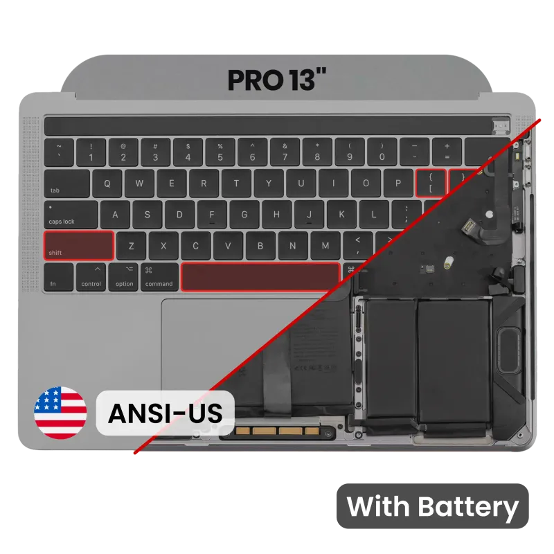 Top case s baterií a klávesnicí (americké rozložení ANSI) pro MacBook Pro 13" A1989 (2018-2019) (originál z vyřazeného zařízení, stav A) (vesmírně šedá)