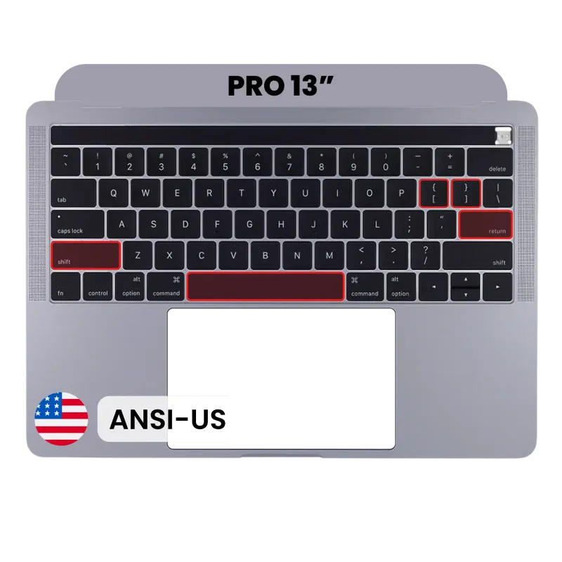 Top case s klávesnicí (americké rozložení ANSI) pro MacBook Pro 13" A1989 (2018-2019) (originál z vyřazeného zařízení, stav A) (vesmírně šedá)