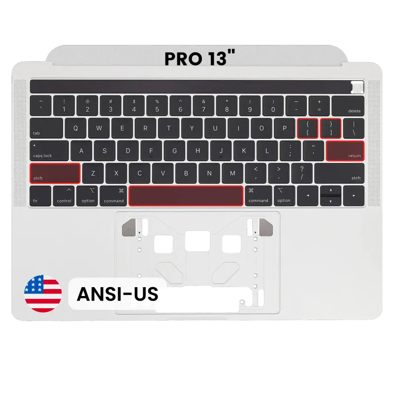 Top case s klávesnicí (americké rozložení ANSI) pro MacBook Pro 13" A1989 (2018-2019) (originál, nový) (stříbrná)