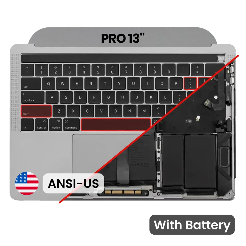 Top case s baterií a klávesnicí (americké rozložení ANSI) pro MacBook Pro 13" A1989 (2018-2019) (originál, nový) (vesmírně šedá)