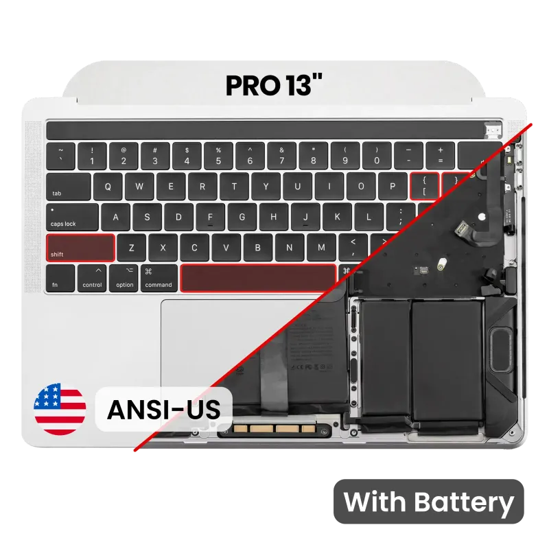 Top case s baterií a klávesnicí (americké rozložení ANSI) pro MacBook Pro 13" A1989 (2018-2019) (originál, nový) (stříbrná)