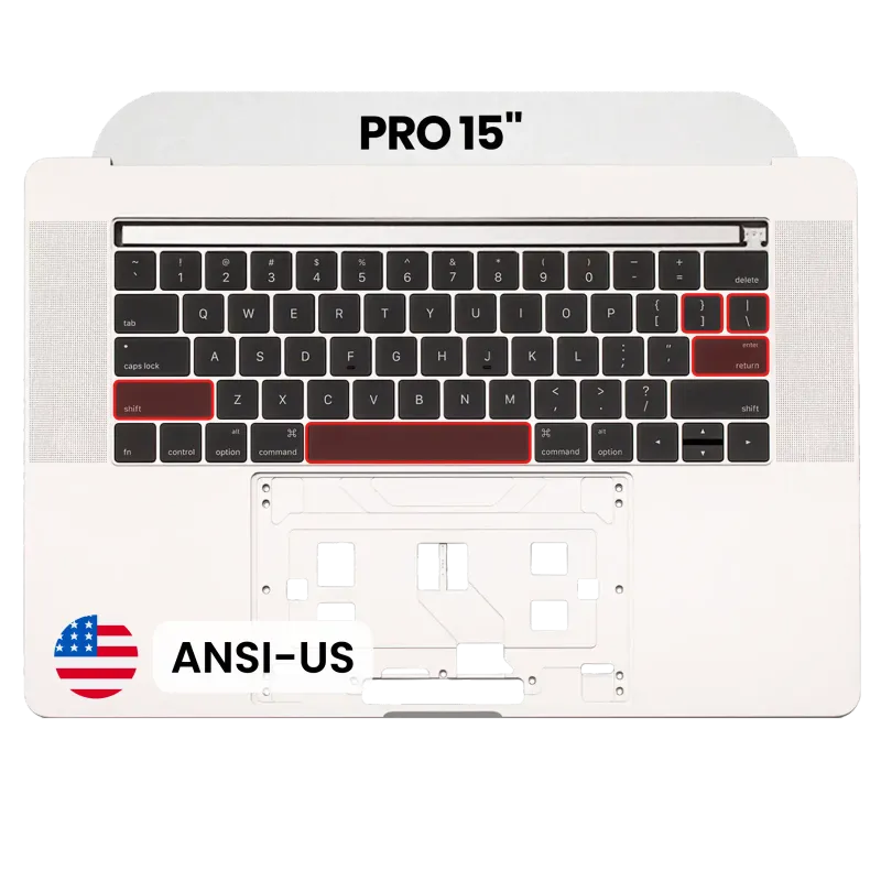 Top case s klávesnicí (americké rozložení ANSI) pro MacBook Pro 15" A1707 (2016-2017) (originál z vyřazeného zařízení, stav B/C) (stříbrná)