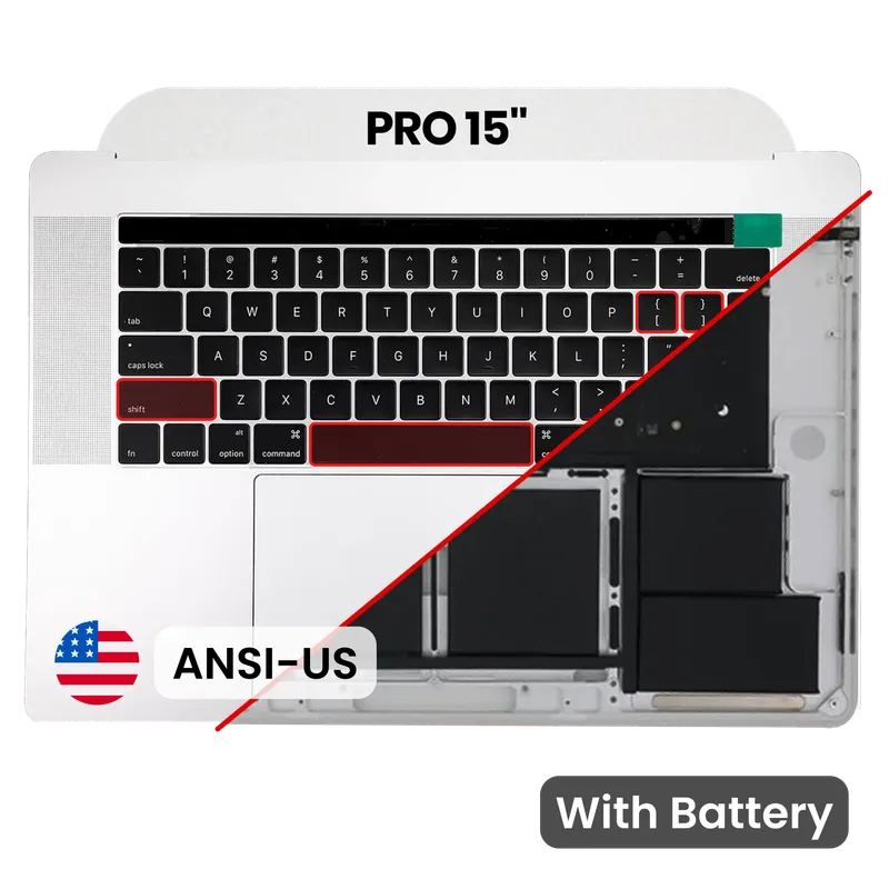 Top case s baterií a klávesnicí (americké rozložení ANSI) pro MacBook Pro 15" A1707 (2016-2017) (originál z vyřazeného zařízení, stav A) (stříbrná)