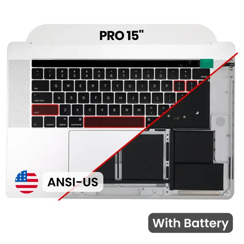 Top case s baterií a klávesnicí (americké rozložení ANSI) pro MacBook Pro 15" A1707 (2016-2017) (stříbrná)