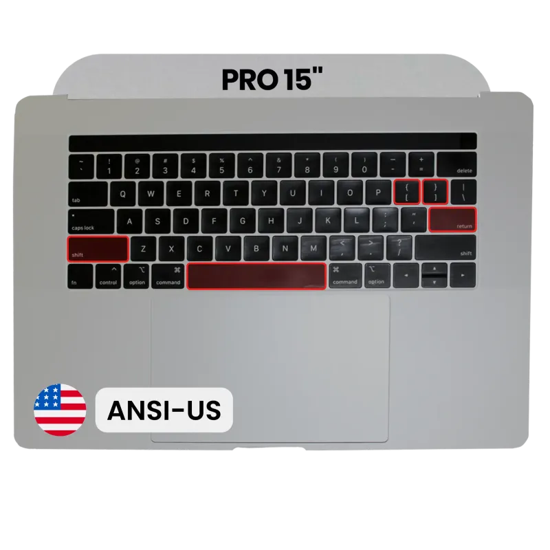 Top case s klávesnice (ansi us) a trackpadem pro MacBook Pro 15" A1990 (2018-2019) (originál z vyřazeného zařízení, stav B/C) (vesmírně šedá)