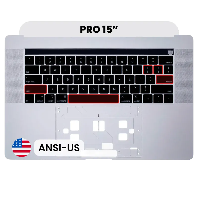 Top case s klávesnicí (americké rozložení ANSI) pro MacBook Pro 15" A1990 (2018-2019) (originál z vyřazeného zařízení, stav B/C) (stříbrná)