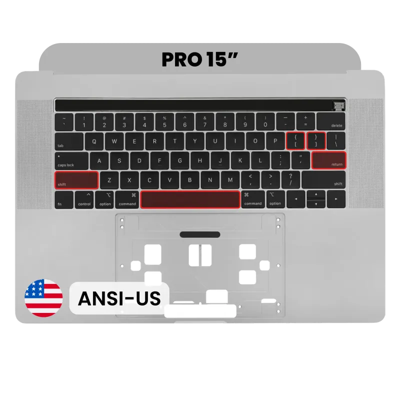 Top case s klávesnicí (americké rozložení ANSI) pro MacBook Pro 15" A1990 (2018-2019) (originál z vyřazeného zařízení, stav B/C) (vesmírně šedá)