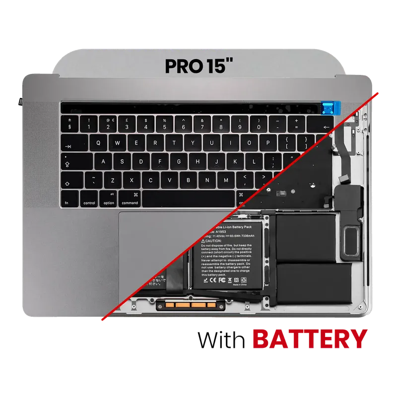 Top case s baterií a klávesnicí (britské rozložení ISO) pro MacBook Pro 15" A1990 (2018-2019) (vesmírně šedá)