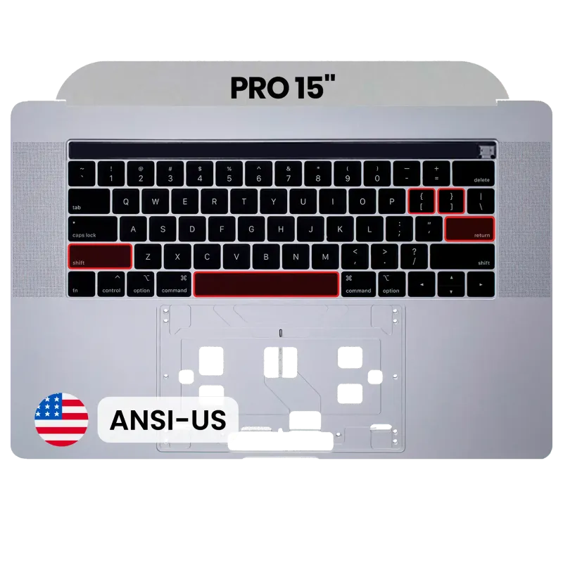 Top case s klávesnicí (americké rozložení ANSI) pro MacBook Pro 15" A1990 (2018-2019) (originál, nový) (stříbrná)