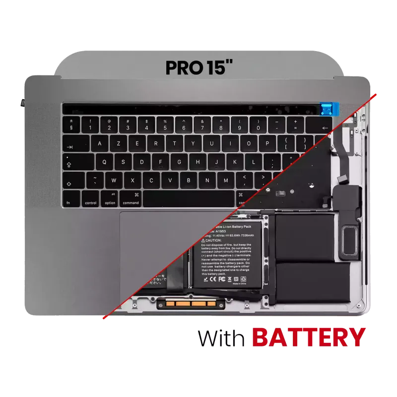 Top case s baterií a klávesnicí (britské rozložení ISO) pro MacBook Pro 15" A1990 (2018-2019) (stříbrná)