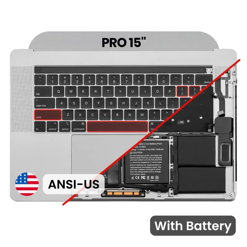 Top case s baterií a klávesnicí (americké rozložení ANSI) pro MacBook Pro 15" A1990 (2018-2019) (vesmírně šedá)
