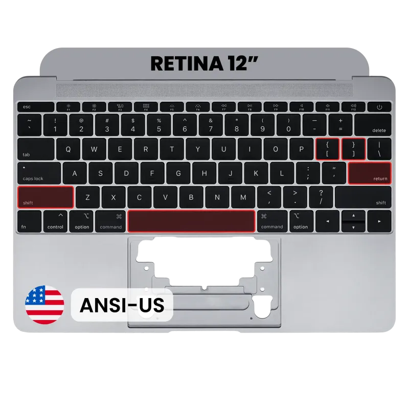 Top case s klávesnice (ansi us) a mikrofonem pro MacBook 12" A1534 (2015) (originál z vyřazeného zařízení, stav A) (vesmírně šedá)