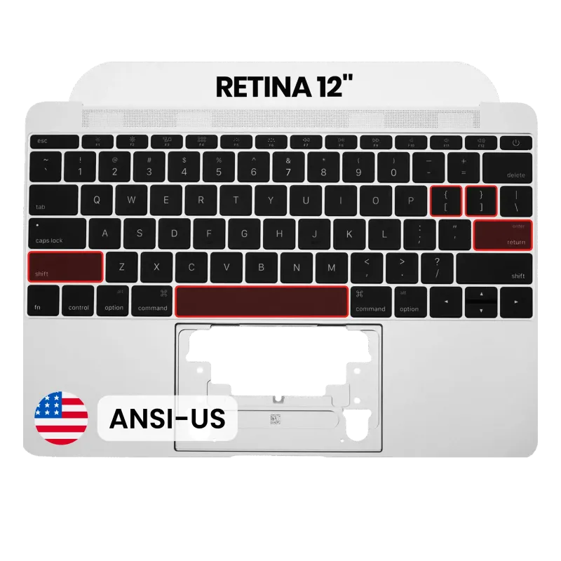 Top case s klávesnice (ansi us) a mikrofonem pro MacBook 12" A1534 (2015) (originál, nový) (stříbrná)