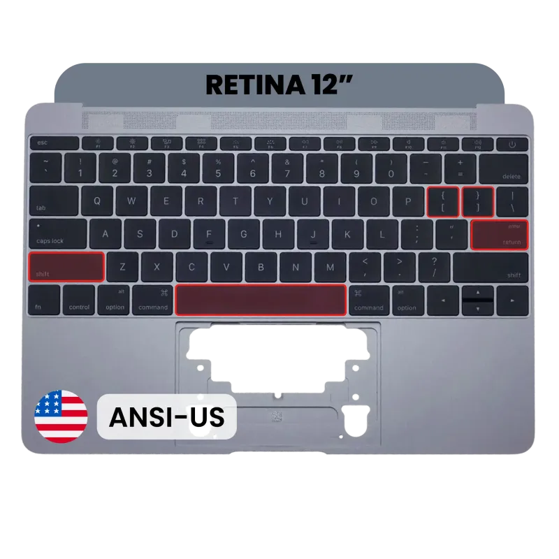 Top case s klávesnice (ansi us) a mikrofonem pro MacBook 12" A1534 (2016-2017) (originál z vyřazeného zařízení, stav B/C) (vesmírně šedá)