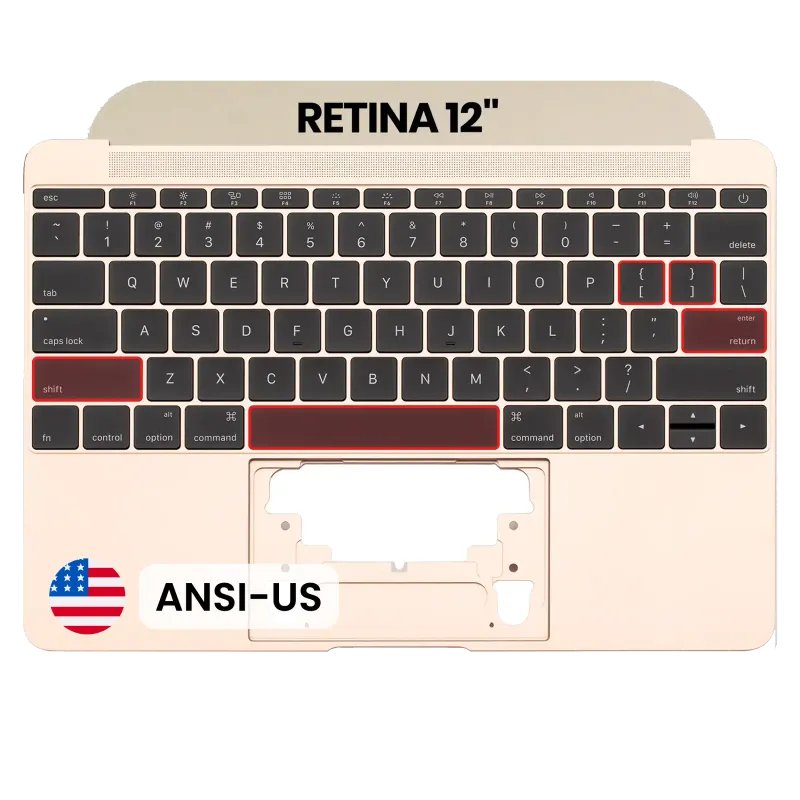 Top case s klávesnice (ansi us) a mikrofonem pro MacBook 12" A1534 (2016-2017) (originál z vyřazeného zařízení, stav B/C) (zlatá)