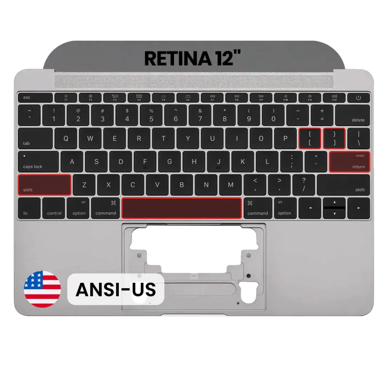 Top case s klávesnice (ansi us) a mikrofonem pro MacBook 12" A1534 (2016-2017) (originál z vyřazeného zařízení, stav A) (vesmírně šedá)