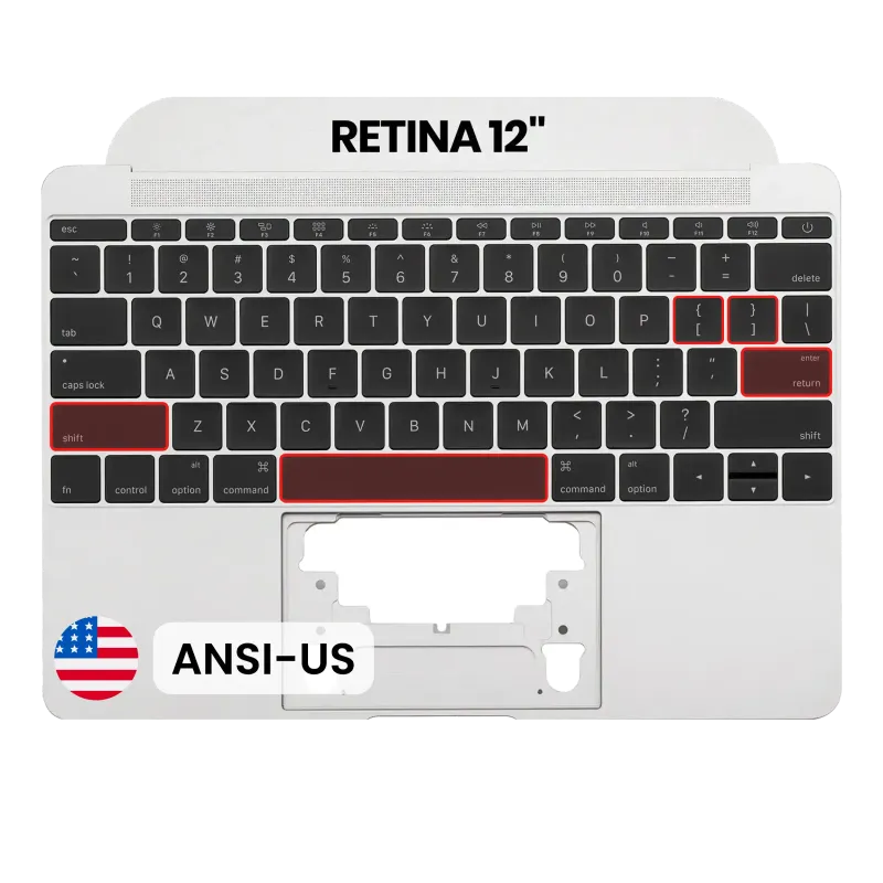 Top case s klávesnice (ansi us) a mikrofonem pro MacBook 12" A1534 (2016-2017) (originál, nový) (stříbrná)