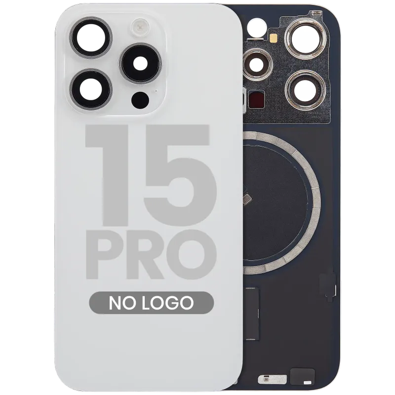 Zadní sklo s magnetem MagSafe pro iPhone 15 Pro (bez loga) (Aftermarket) (bílý titan)
