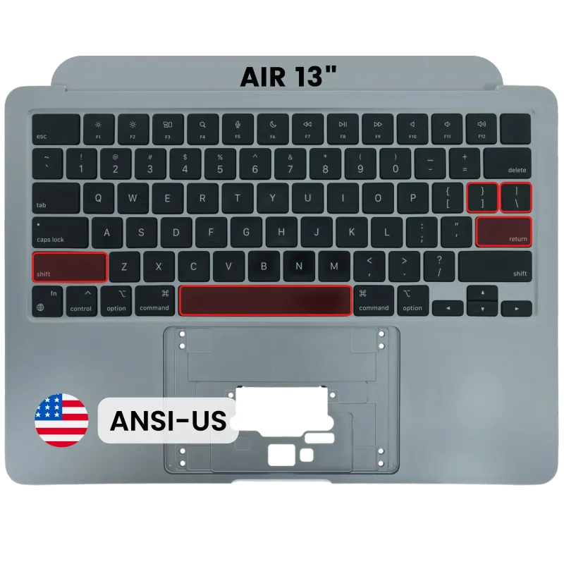 Top case s klávesnicí (americké rozložení ANSI) pro MacBook Air 13" A2681 (2022) (originál z vyřazeného zařízení, stav A) (vesmírně šedá)