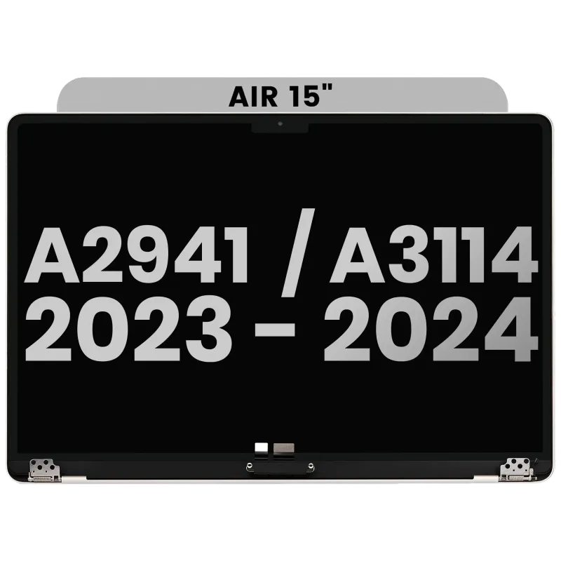 Kompletní LCD displej pro MacBook Air 15" (A2941 / Mid 2023) / Air 15" (A3114 / Mid 2024) (předinstalovaný kabel senzoru úhlu víka) (originál z vyřazeného zařízení, stav A) (stříbrná)