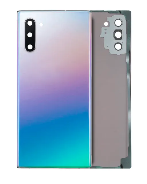 Zadní sklo se sklíčkem kamery pro Samsung Galaxy Note 10 (bez loga) (Aftermarket Plus) (Aura Glow / Silver)
