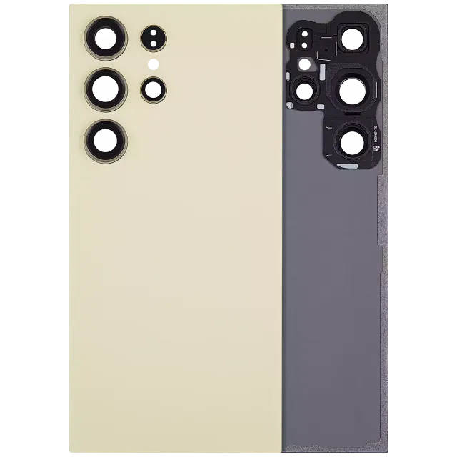 Zadní sklo se sklíčkem kamery pro Samsung Galaxy S24 Ultra 5G (bez loga) (Aftermarket Plus) (žlutý titan)
