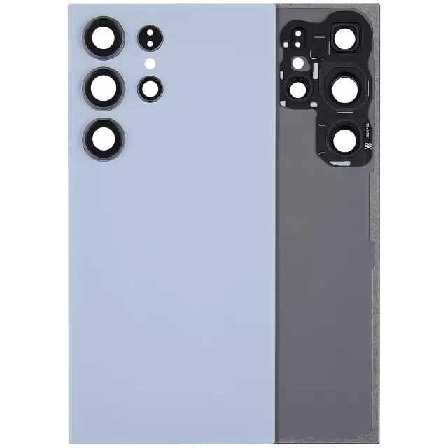 Zadní sklo se sklíčkem kamery pro Samsung Galaxy S24 Ultra 5G (bez loga) (Aftermarket Plus) (modrý titan)
