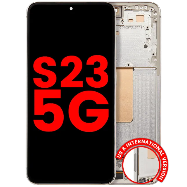 OLED displej s rámečkem pro Samsung Galaxy S23 5G (US & International) (Aftermarket Plus) (Cream)