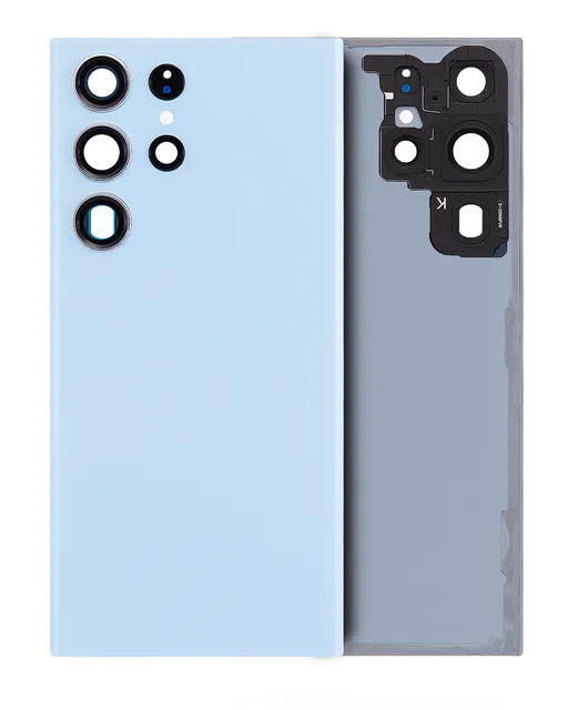 Zadní sklo se sklíčkem kamery pro Samsung Galaxy S23 Ultra 5G (bez loga) (Aftermarket Plus) (nebesky modrá)