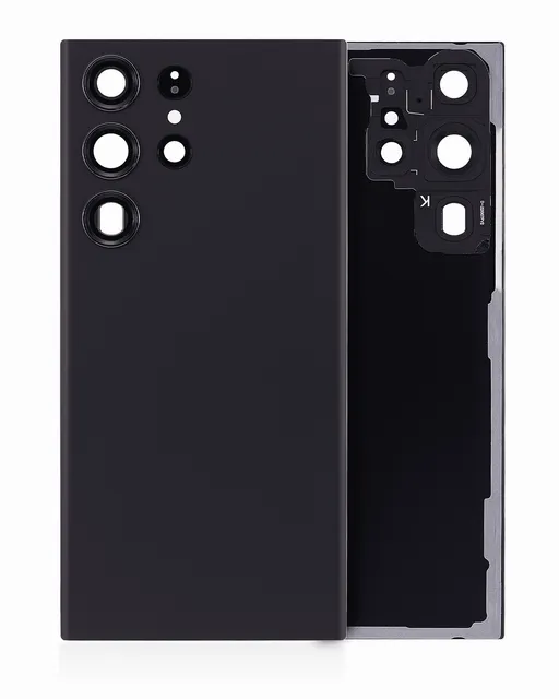 Zadní sklo se sklíčkem kamery pro Samsung Galaxy S23 Ultra 5G (bez loga) (Aftermarket Plus) (černá)