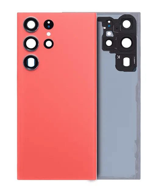 Zadní sklo se sklíčkem kamery pro Samsung Galaxy S23 Ultra 5G (bez loga) (Aftermarket Plus) (červená)