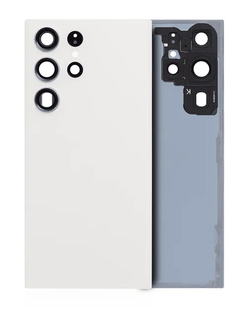 Zadní sklo se sklíčkem kamery pro Samsung Galaxy S23 Ultra 5G (bez loga) (Aftermarket Plus) (Cream)