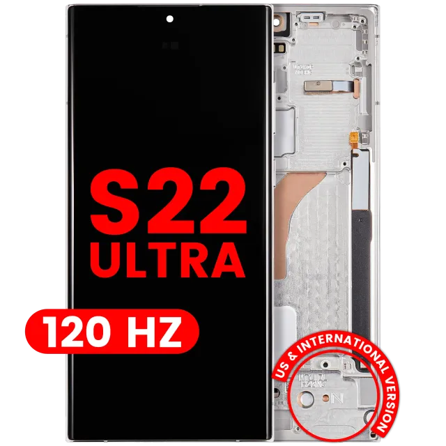 OLED displej s rámečkem pro Samsung Galaxy S22 Ultra 5G (US & International Version) (Aftermarket Plus) (120 Hz) (bílá)