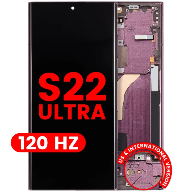 OLED displej s rámečkem pro Samsung Galaxy S22 Ultra 5G (US & International Version) (Aftermarket Plus) (120 Hz) (Burgundy)