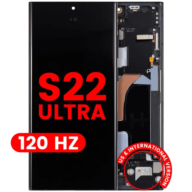OLED displej s rámečkem pro Samsung Galaxy S22 Ultra 5G (US & International Version) (Aftermarket Plus) (120 Hz) (grafitová / nebesky modrá / červená)
