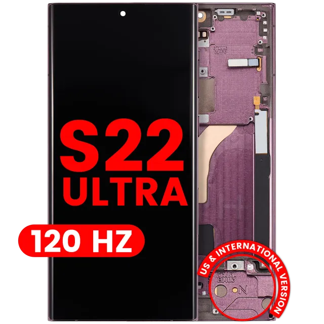 OLED displej s rámečkem pro Samsung Galaxy S22 Ultra 5G (US & International Version) (Aftermarket Pro) (120 Hz) (Burgundy)
