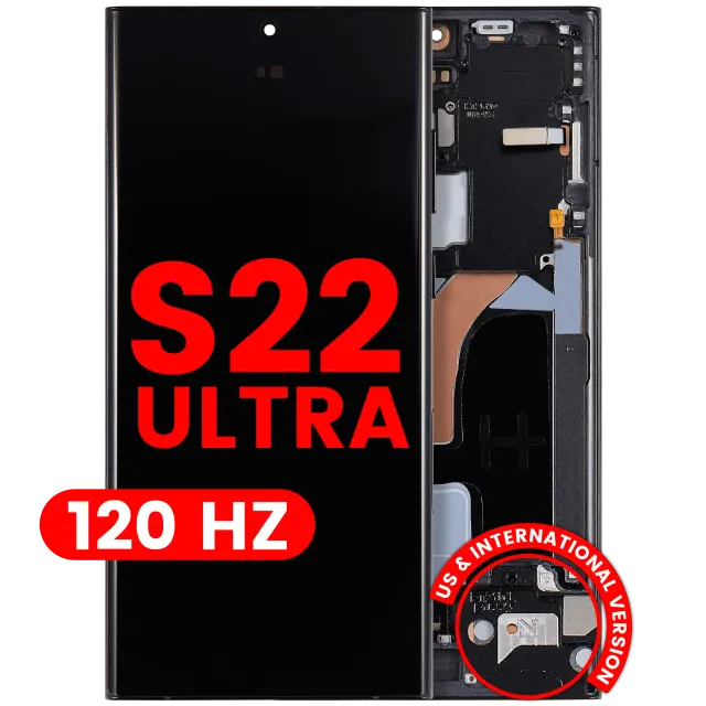 OLED displej s rámečkem pro Samsung Galaxy S22 Ultra 5G (US & International Version) (Aftermarket Pro) (120 Hz) (grafitová / nebesky modrá / červená)