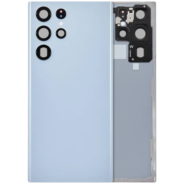 Zadní sklo se sklíčkem kamery pro Samsung Galaxy S22 Ultra 5G (bez loga) (Aftermarket Plus) (nebesky modrá)