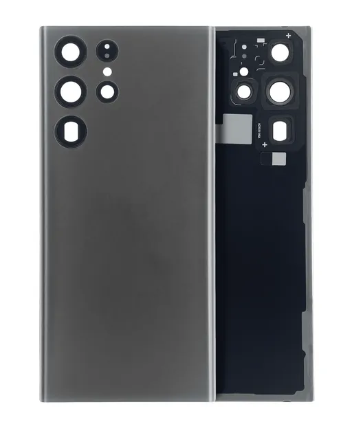 Zadní sklo se sklíčkem kamery pro Samsung Galaxy S22 Ultra 5G (bez loga) (Aftermarket Plus) (grafitová)