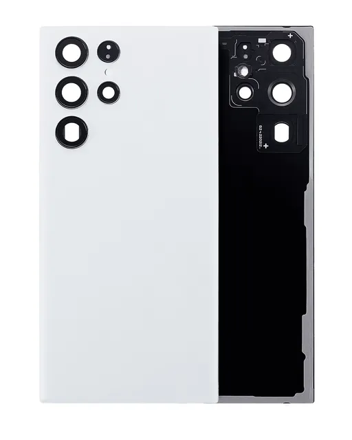 Zadní sklo se sklíčkem kamery pro Samsung Galaxy S22 Ultra 5G (bez loga) (Aftermarket Plus) (bílá)