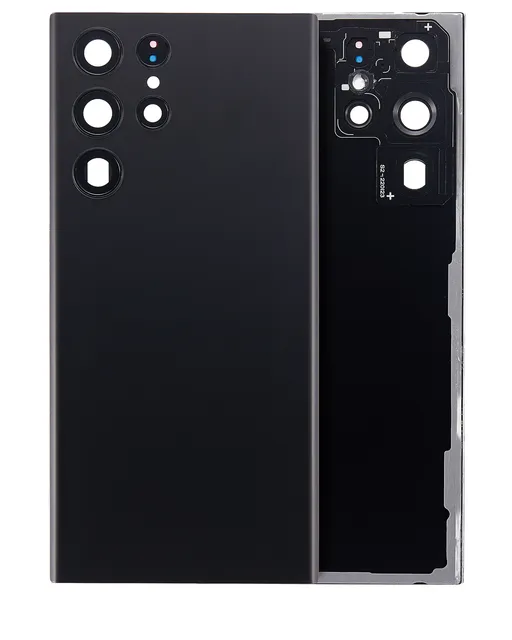 Zadní sklo se sklíčkem kamery pro Samsung Galaxy S22 Ultra 5G (bez loga) (Aftermarket Plus) (černá)
