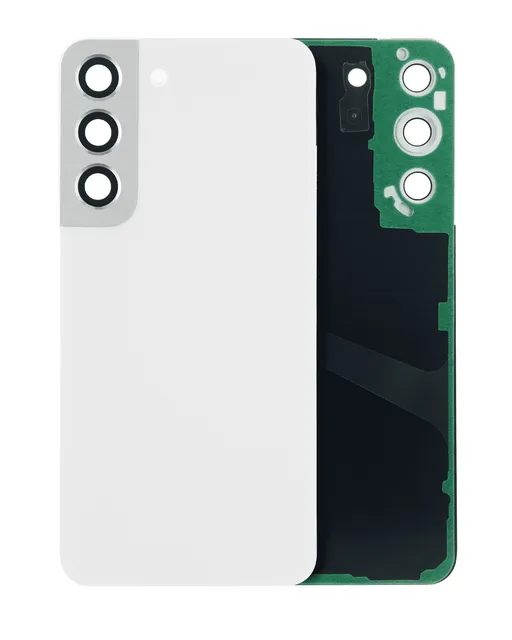 Zadní sklo se sklíčkem kamery pro Samsung Galaxy S22 5G (bez loga) (Aftermarket Plus) (bílá)