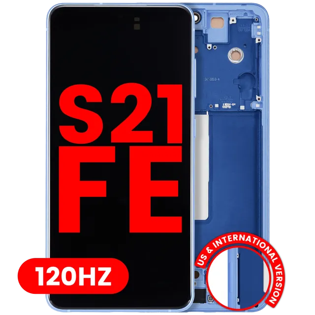 OLED displej s rámečkem pro Samsung Galaxy S21 FE 5G (US & International Version) (Aftermarket Plus) (120 Hz) (modrá)