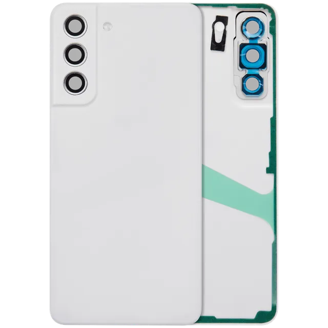 Zadní sklo se sklíčkem kamery pro Samsung Galaxy S21 FE 5G (bez loga) (Aftermarket Plus) (bílá)