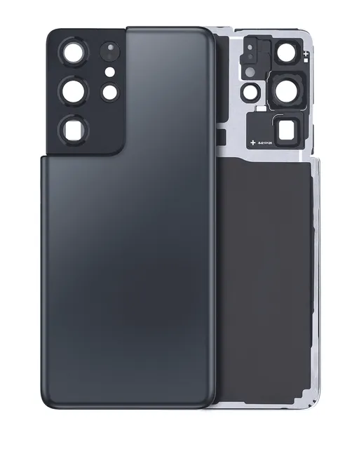 Zadní sklo se sklíčkem kamery pro Samsung Galaxy S21 Ultra (bez loga) (Aftermarket Plus) (Phantom Navy)
