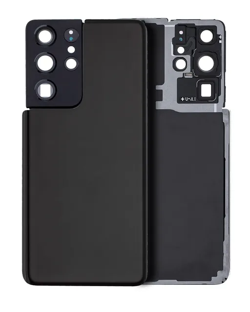 Zadní sklo se sklíčkem kamery pro Samsung Galaxy S21 Ultra (bez loga) (Aftermarket Plus) (černá)