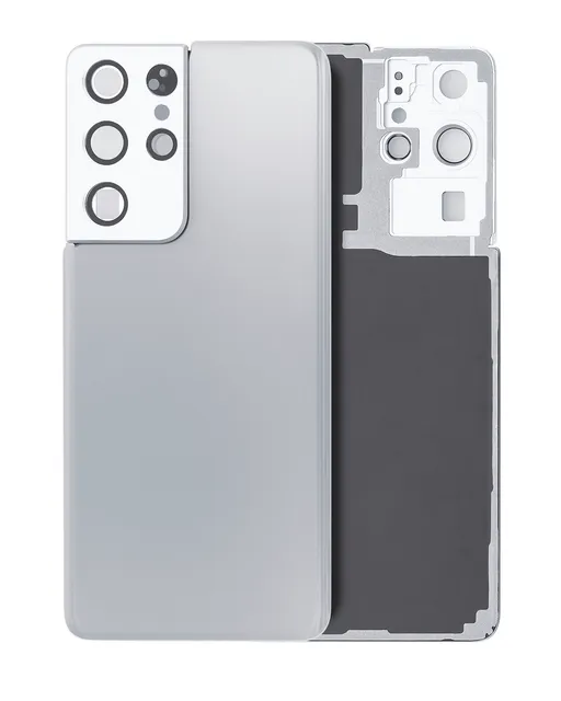 Zadní sklo se sklíčkem kamery pro Samsung Galaxy S21 Ultra (bez loga) (Aftermarket Plus) (Phantom Silver)