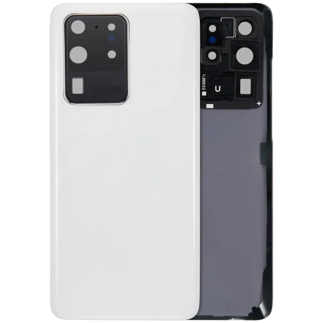 Zadní sklo se sklíčkem kamery pro Samsung Galaxy S20 Ultra 5G (bez loga) (Aftermarket Plus) (oblačně bílá)