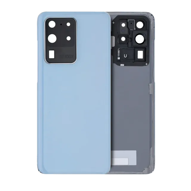 Zadní sklo se sklíčkem kamery pro Samsung Galaxy S20 Ultra 5G (bez loga) (Aftermarket Plus) (Cloud Blue)