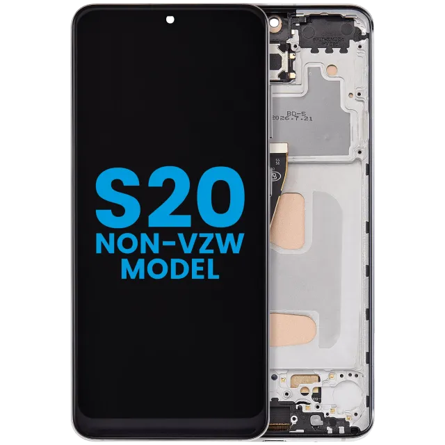 LCD displej s rámečkem (Without FingerPrint Sensor) pro Samsung Galaxy S20 (Non-Verizon 5G UW Frame) (Aftermarket: Incell) (oblačně bílá)